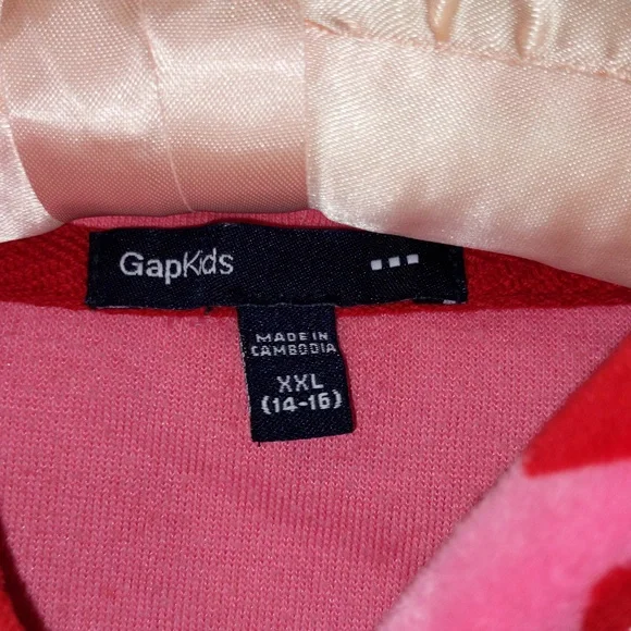 GapKids Vintage Y2K Heart Zip Up Hoodie Velour Girls XXL 14-16 Pink Red Full Zip - Picture 4 of 11